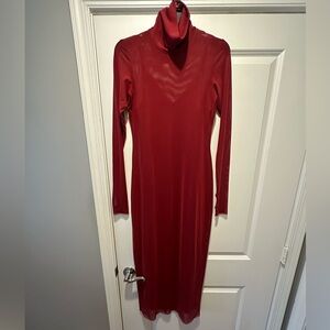 AFRM Burgundy Long Sleeve Midi Turtleneck Dress